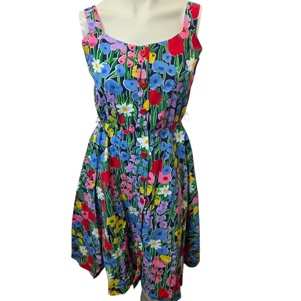 Bright Multi-Color Floral Midi Dress with Scoop Neck